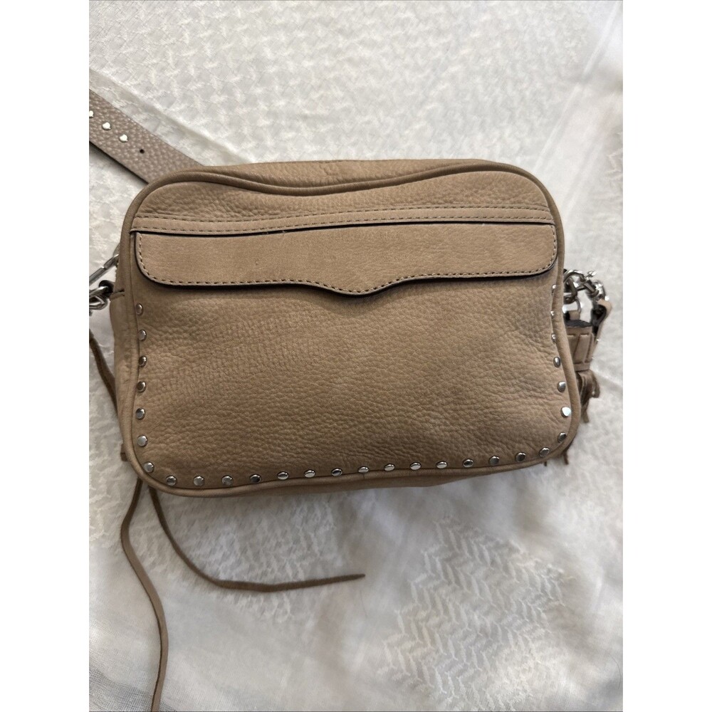 Rebecca Minkoff Bryn Beige camera Crossbody Bag With Silver Studs